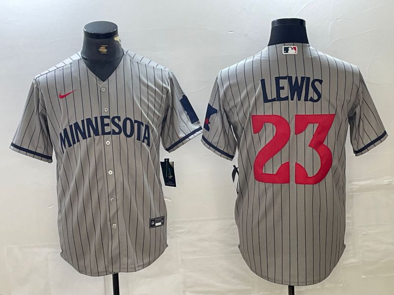 Men Minnesota Twins 23 Lewis Grey Stripe 2024 Nike Game MLB Jersey style 2